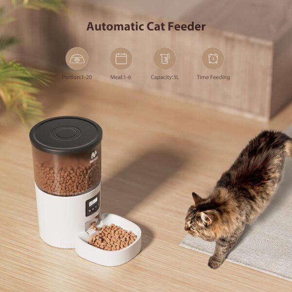 Automatic Cat Feeder and Water Fountain, Timed Pet Dry Food Dispenser, Programmable Portion Control, 1-6 Meals Per Day, Cat Fountains for Drinking with Filter, Small Pets (3L Combo) - Image 6