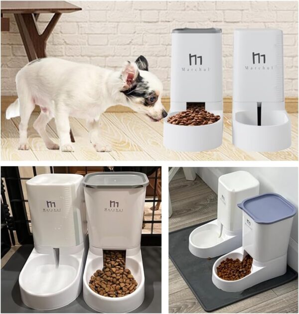 Marchul Cat Feeder and Water Dispenser Set, Automatic Cat Food Dispenser and Gravity Dog Water Bowl Dispenser with Pet Food Scoop Sponge Bottle Brush, Big Capacity 1 Gallon(3.8 L) - Image 6