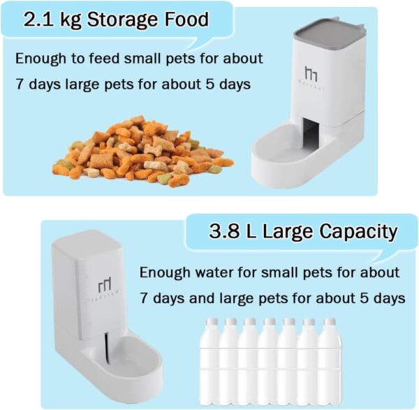 Marchul Cat Feeder and Water Dispenser Set, Automatic Cat Food Dispenser and Gravity Dog Water Bowl Dispenser with Pet Food Scoop Sponge Bottle Brush, Big Capacity 1 Gallon(3.8 L) - Image 3