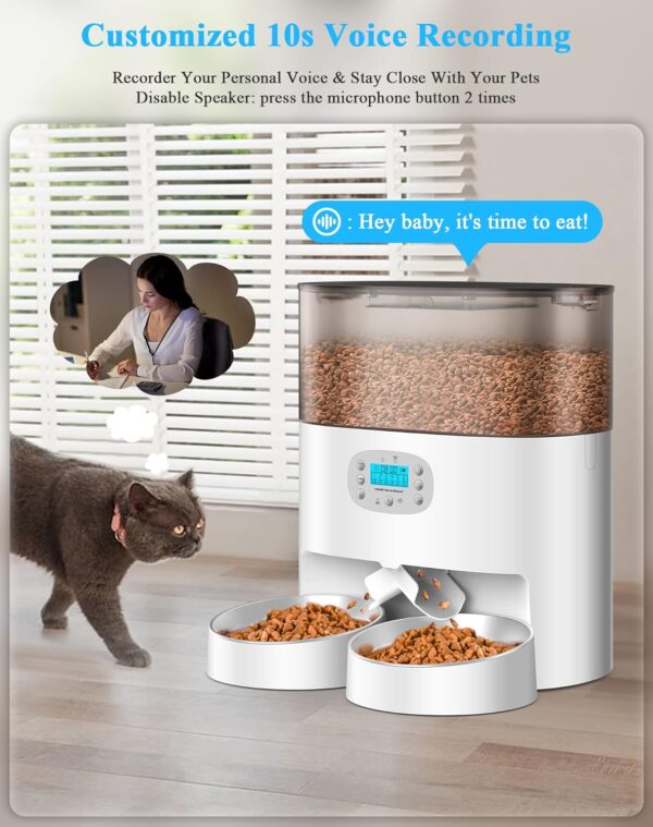 HoneyGuaridan 6L Automatic Cat Feeder for 2 Cats, 2.4G WiFi Enabled Smart Feed Automatic Pet Feeder for Cats & Dogs, Timed Pet Food Dispenser with Stainless Steel Bowl APP Control, 10s Voice Recorder - Image 6