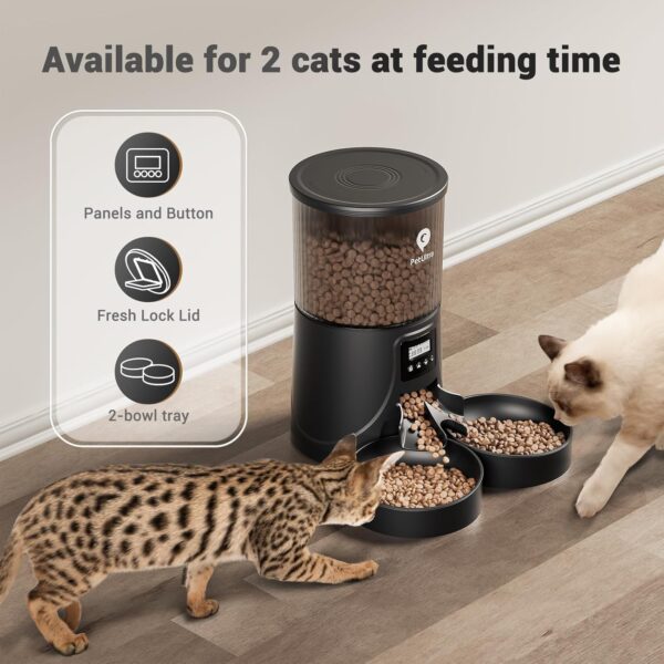 Dual Automatic Cat Feeder: Cat Feeder Automatic for 2 Cats- Timed Auto Feeder 16 Cups/4L Cat Food Dispenser& Dual Power Auto Pet Feeder for Indoor Cat&Dog| 1-6 Meals Portions Control, Black - Image 3