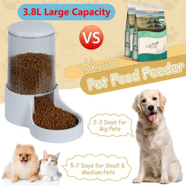 Automatic Cat Feeder, 3.8L Large Automatic Cat Feeders Gravity Cat Food Dispenser with Detachable Top Lid, Visible Bottle and Stainless Steel Bowl for Cat, Dog and Pet (White) - Image 3