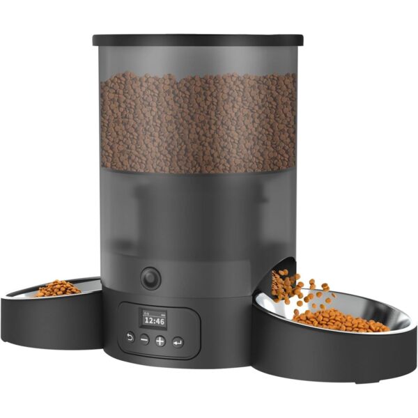 Automatic Cat Feeder for 2 Cats, 3L Cat Food Dispenser SURDY Auto Cat Feeder with 2 Stainless Bowls, 10s Meal Call Dual Power Supply and Timer Setting 12 Portions 6 Meals Per Day for Cats and Dogs