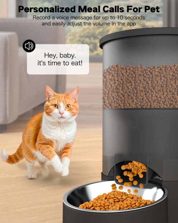 Automatic Cat Feeder for 2 Cats, 3L Cat Food Dispenser SURDY Auto Cat Feeder with 2 Stainless Bowls, 10s Meal Call Dual Power Supply and Timer Setting 12 Portions 6 Meals Per Day for Cats and Dogs - Image 5