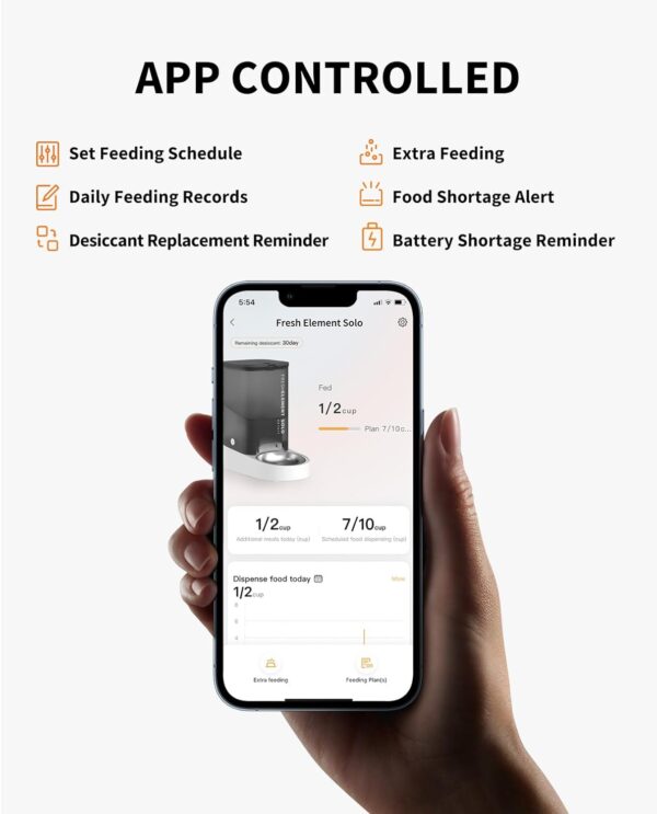 PETKIT Automatic Cat Feeder, 2.4G WiFi Automatic Dog Feeder with Anti-Blockage Impeller, App Control/Monitor 3L Pet Feeder, Up to 10 Meals Per Day, Schedule Feeding/Food Shortage Alert/Disccant Bag - Image 5