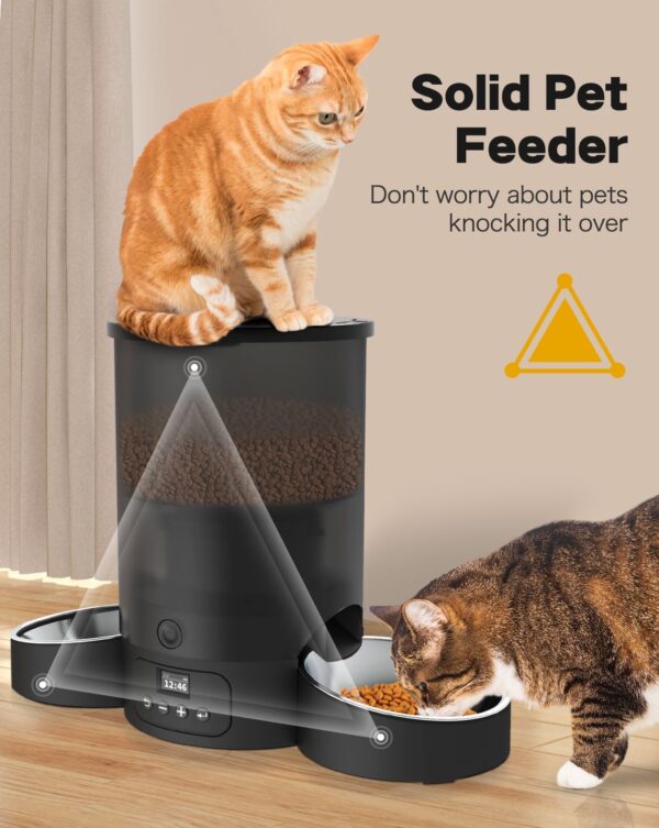 Automatic Cat Feeder for 2 Cats, 3L Cat Food Dispenser SURDY Auto Cat Feeder with 2 Stainless Bowls, 10s Meal Call Dual Power Supply and Timer Setting 12 Portions 6 Meals Per Day for Cats and Dogs - Image 7